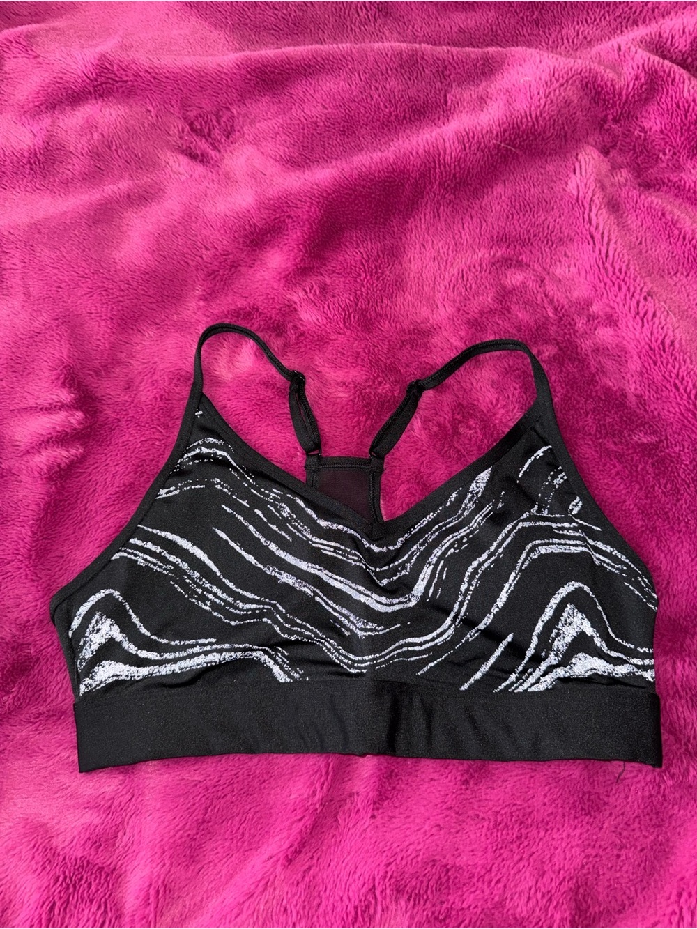 PINK Victoria's Secret Black Bralette with White Wave Print